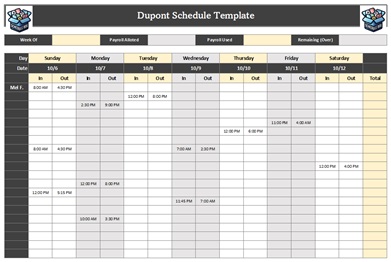 01 Dupont Schedule Template – Daily In and Out