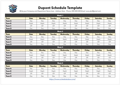 02 Dupont Schedule Template – Monthly Team Plan