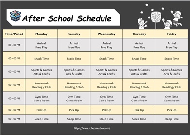 02 – After School Schedule Template – Black Themed