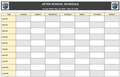 03 – After School Schedule Template – Calendar View