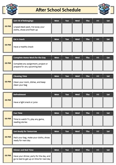 After School Schedule Template – Double Line Border