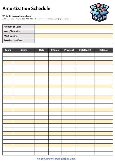 Amortization Schedule Template – Table View