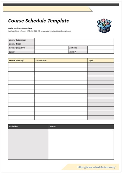 Course Schedule Template – Lesson Plan