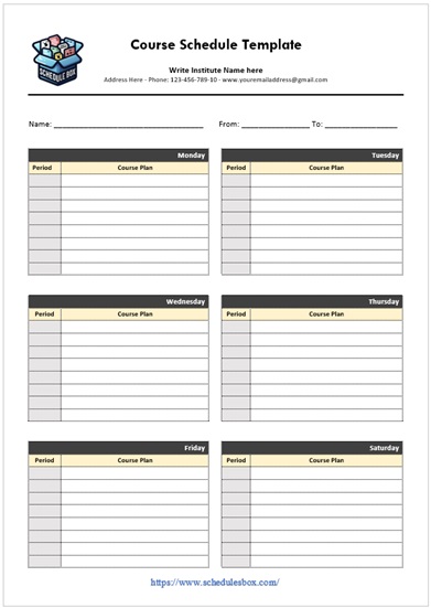 Course Schedule Template – Weekly Plan