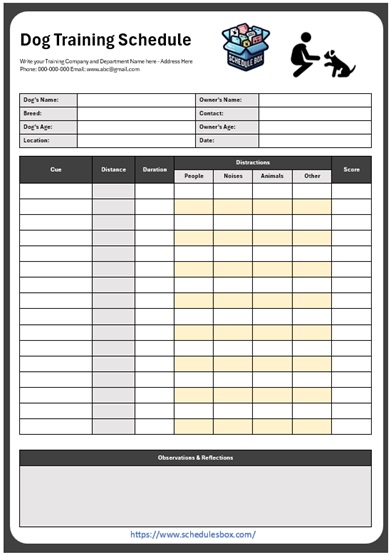 Dog Training Schedule Template – Distractions