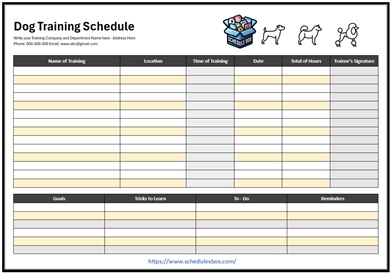 Dog Training Schedule Template – Goals Plan