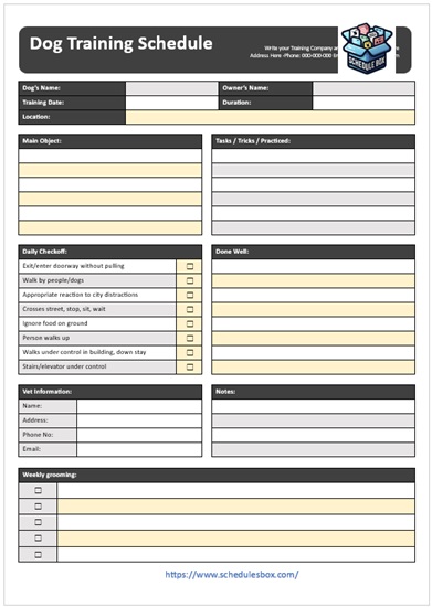 Dog Training Schedule Template – Weather Based Training