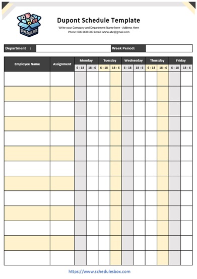 Dupont Schedule Template – Weekly Plan