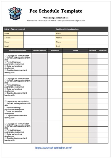 Fee Schedule Template – Home Services