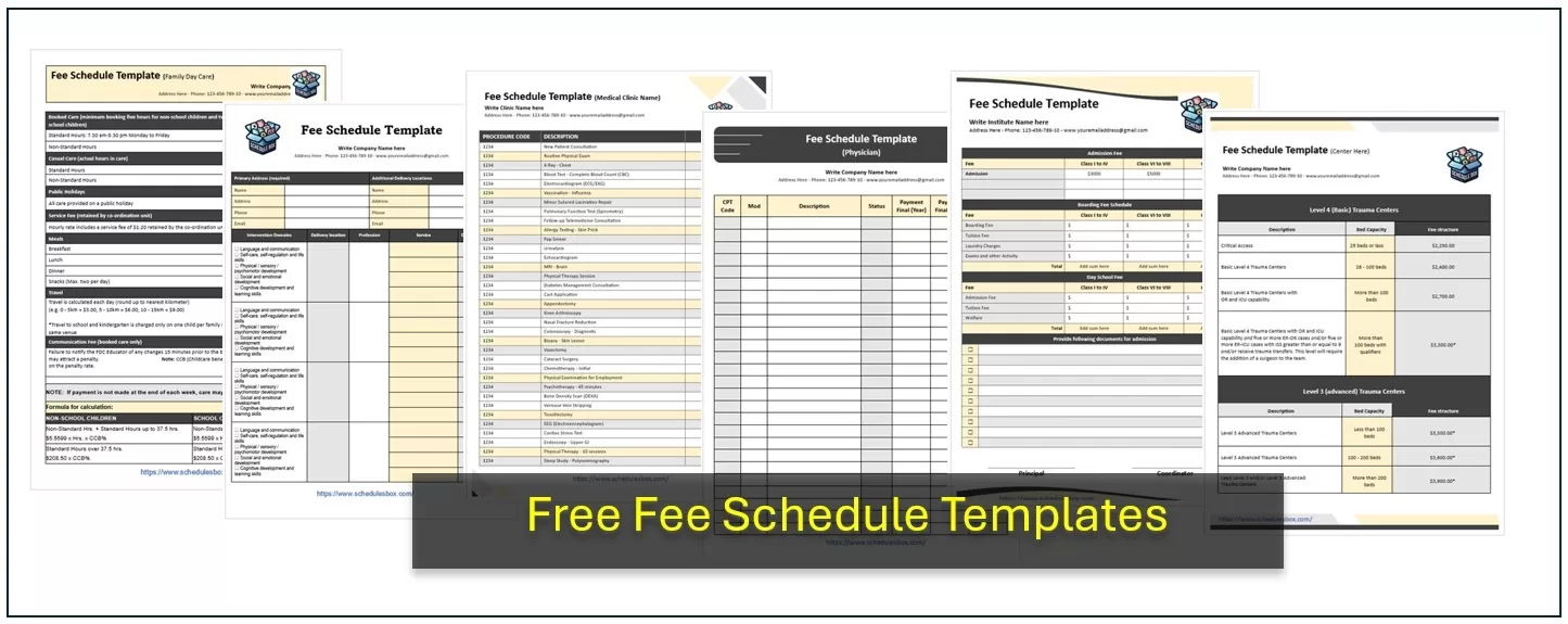 Free Fee Schedule Templates - Schedules Box