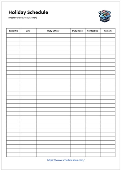 Holiday Schedule Template 01