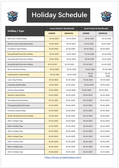 Holiday Schedule Template 04