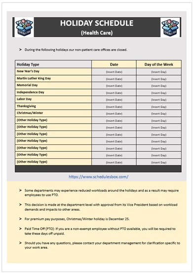 Holiday Schedule Template 05