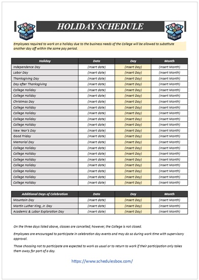 Holiday Schedule Template 06