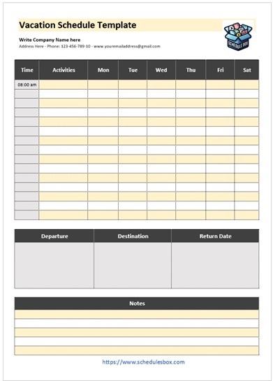 Official Vacation Schedule Template