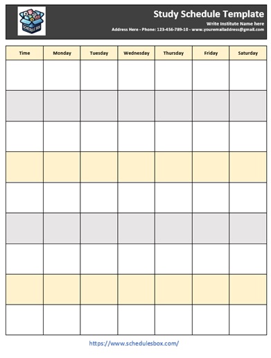 Study Schedule Template – Basic