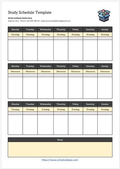 Study Schedule Template – Three Weeks