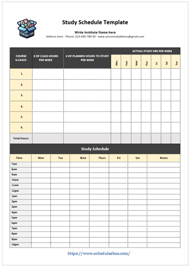 Study Schedule Template – Weekly Plan