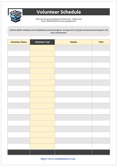 Volunteer Schedule Template – Basic Plan