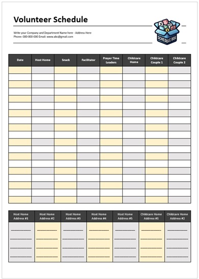 Volunteer Schedule Template – Childcare Activity