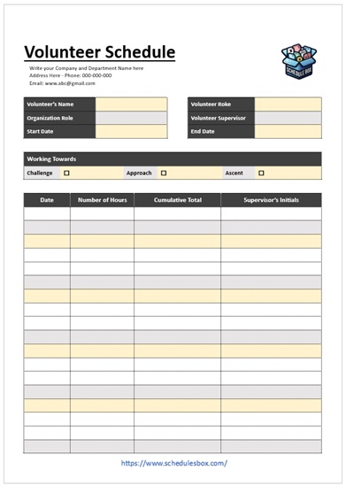 Volunteer Schedule Template – Social Work