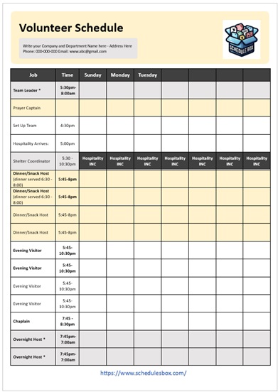 Volunteer Schedule Template – Team Plan