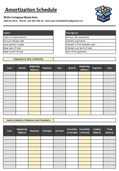 Yearly Amortization Schedule Template