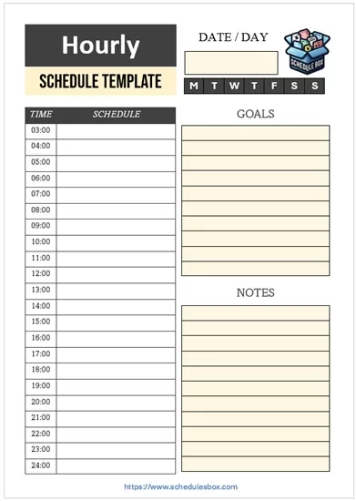 20 Hours Schedule Template