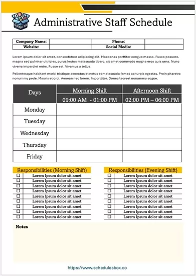 Administrative Staff Schedule Template