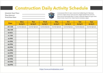 Construction Daily Activity Schedule Template