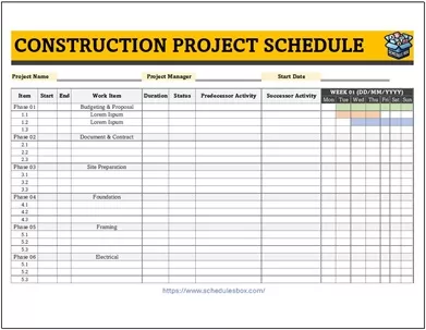 Construction Project Schedule Template