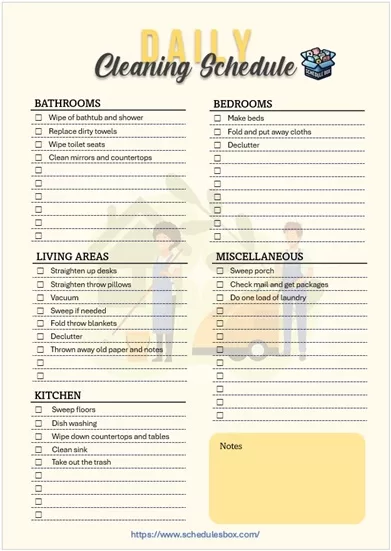 Daily Cleaning Schedule Template