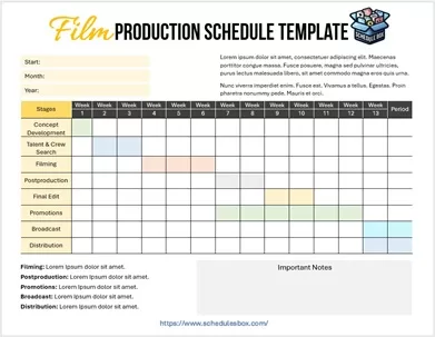 Film Production Schedule Template