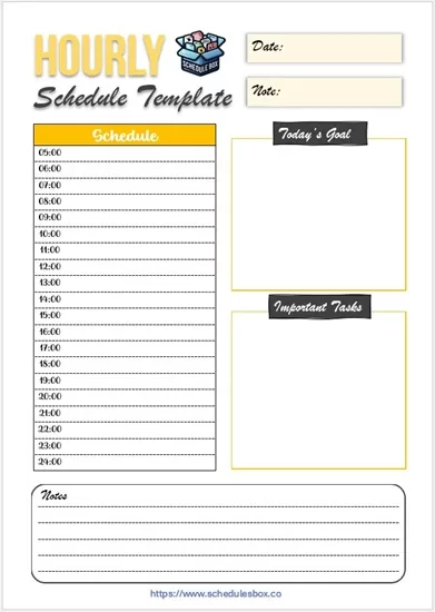 Hourly Schedule Template with Notes