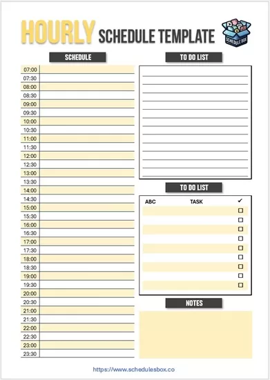 Hourly Schedule Template with To Do List and Notes