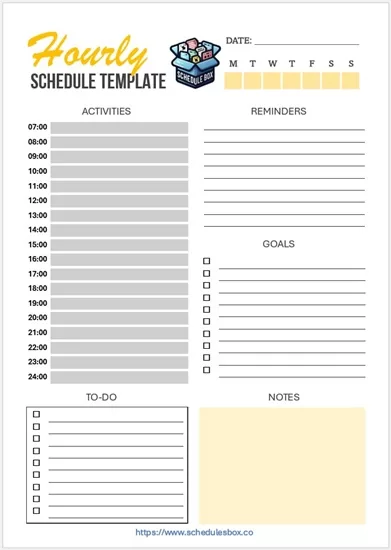 Hourly Schedule Template with To Do List