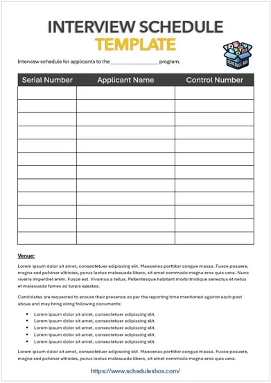 Interview Schedule Template for Applicants