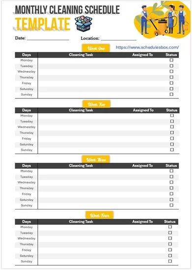 Monthly Cleaning Schedule Template