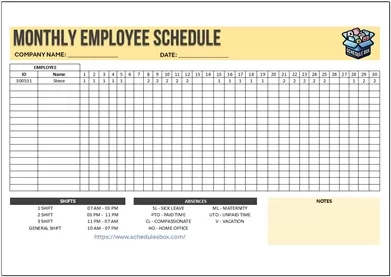 Monthly Employee Schedule Template