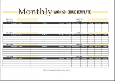 Monthly Work Schedule Template