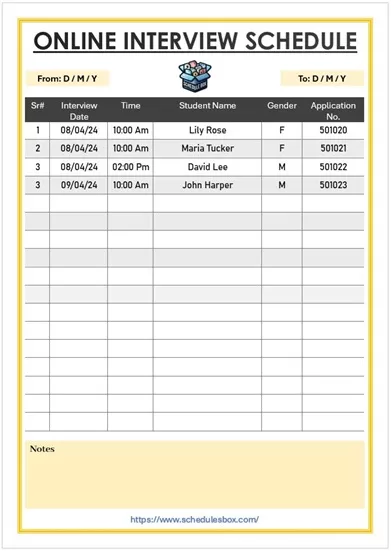 Online Interview Schedule Template