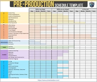Pre Production Schedule Template