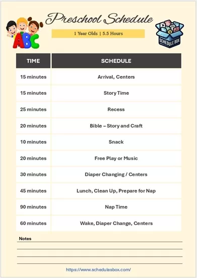 Preschool Classroom Schedule Template