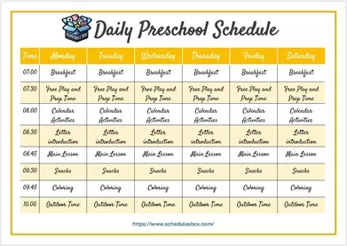 Preschool Daily Schedule Template