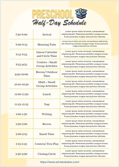 Preschool Full-Day Schedule Template