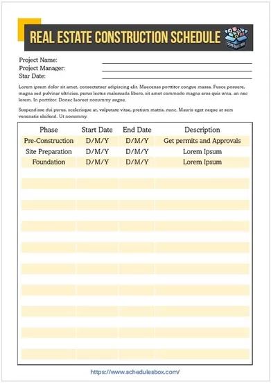 Real Estate Construction Schedule Template