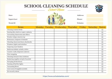 School Cleaning Schedule Template