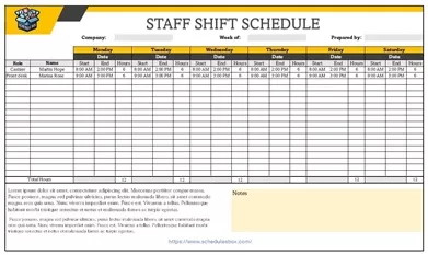 Staff Shift Schedule Template