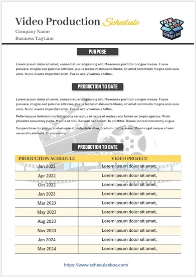 Video Production Schedule Template