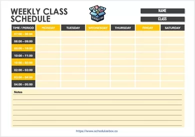 Weekly Schedule Template for Class